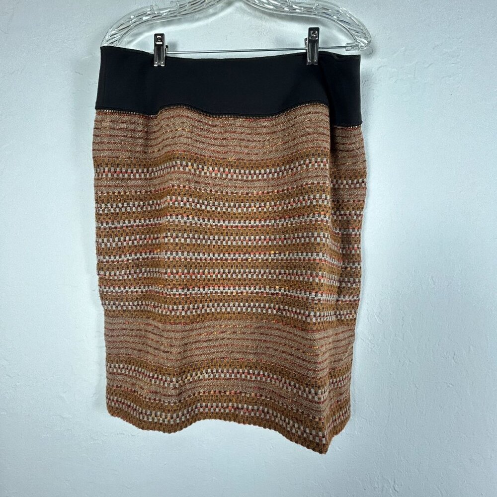 Worth New York Womens Brown Metallic Woven Tweed Pencil Skirt Size 10 Wool Blend